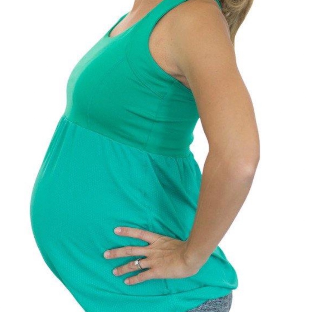 Mumberry Maternity Workout Tank Top, w/belly support, Size Large, Emerald Green